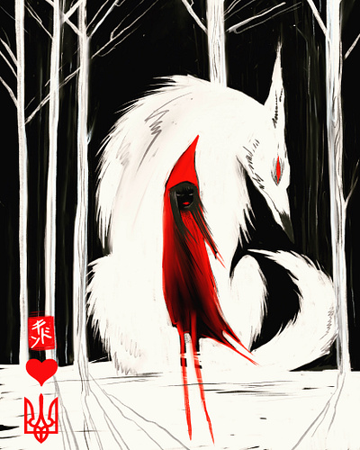 Red riding hood fairytale illustrated wolf