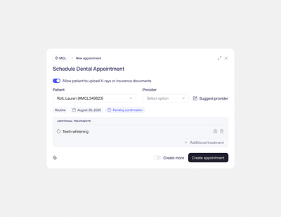 Modal Design for a Dental Group CRM WebApp design light theme minimal design minimalist modal modal design modal window design simple design ui ui design ux ux design