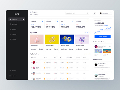 XNFT - NFT Dashboard bitcoin clean dashboard design market minimal nft nft art nft dashboard nft market nft marketplace nft product nfts product design sell ui ux web web app website