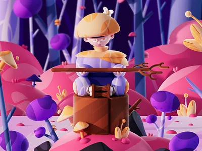 Lost in Wonderful Land 3d 3dart 3dcharacter art c4d cinema4d color forest illustration mushroom nature redshift smooth