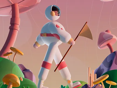 Explore the unknown 3d 3dart 3dcharacter art astronaut c4d character cinema4d color illustration mushroom nature redshift render smooth space