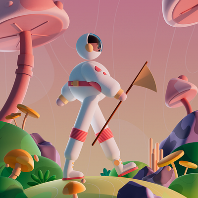 Explore the unknown 3d 3dart 3dcharacter art astronaut c4d character cinema4d color illustration mushroom nature redshift render smooth space