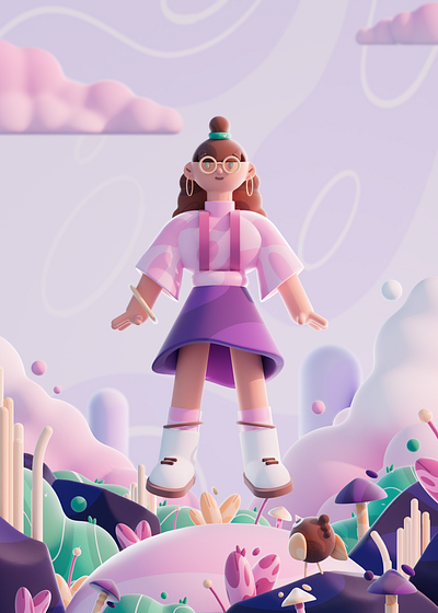 Girl in the cloud 3d 3dart 3dcharacter art c4d character cinema4d cloud color girl illustration redshift render
