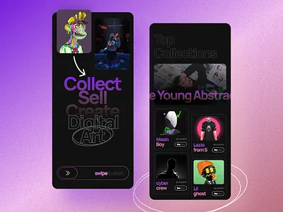 NFT Marketplace concept blockchain crypto dark mode dark nft design illustration mobile design nft nft marketplace ui design