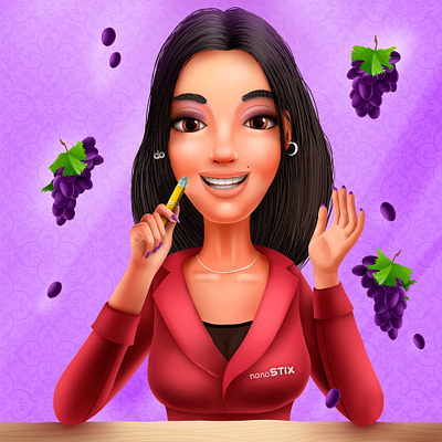 Nanostix Grape advertising cartoon cg character cigarette illustration smile smoke vape woman