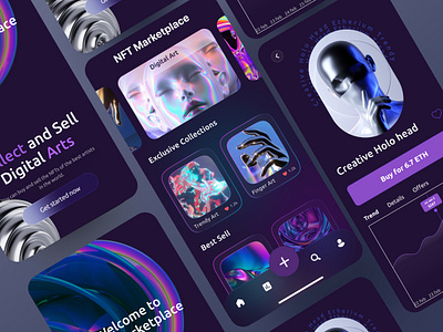 NFTs Mobile App Marketplace Concept-Dark Version✨ app design art blockchain blockchain nft cards creative crypto cryptocurrency dark version ios mobile app mobile ui nft app nft collections nfts app nfts marketplace popular responsive trending app user interface