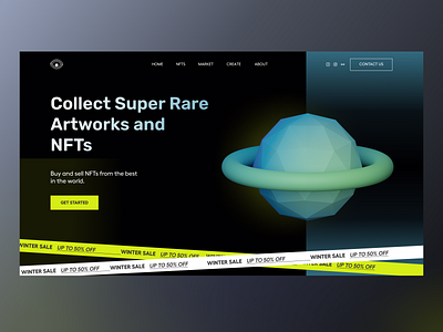 NFT- Landing Page bitcoin creative cryptocurrency dark theme entertainment ethereum graphic design header illustration landing metaverse nft nfts ui website