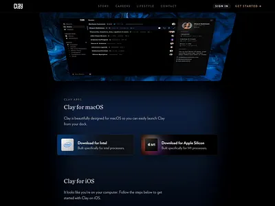 Clay Downloads Page animation app clay download frontend intel ios m1 mac page qr code testflight web