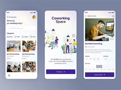 Co-working Space Mobile App 2d 3d animation app art behance branding clean concept coworking space design dribbble flat gaurav mobile mobile app