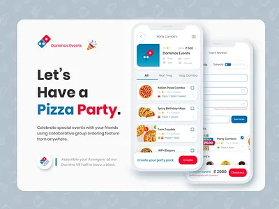 Dominos : Party App Concept budget planer cocept visualization concept design dominos event planer food food delivery group ordering mobile app ordering app party app partyplaner pizza ui ux visual design vr xd