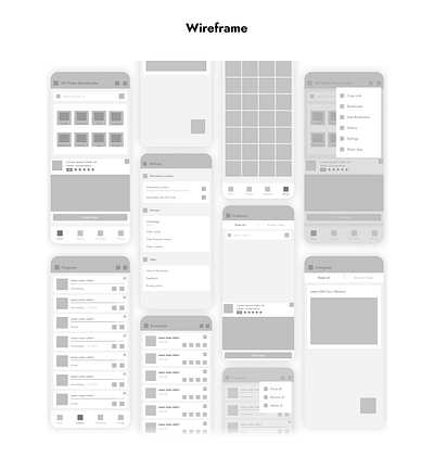 All Video Downloader - WireFraming app app ui design design downloader mobile app design ui ui design uiux ux wireframe wireframes wireframing