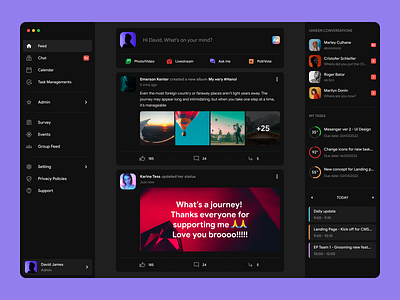 Dashboard - UI Concept admin app calendar chat dark mode dark theme dashboard layout left bar menu minimal navigation statistic task typography