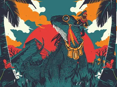 The Mayan Warrior artwork graphic design iguana illustration mayan mexico tropical warrior