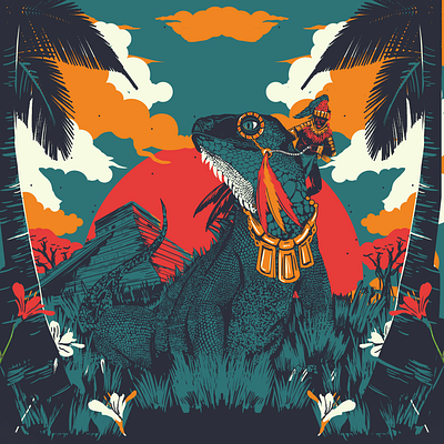 The Mayan Warrior artwork graphic design iguana illustration mayan mexico tropical warrior