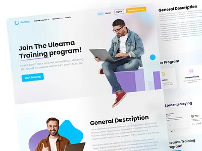 Landing Page UI app blue branding daily ui dailyui dashboard design designer education glassmorphism landing page landing page ui landingpage ui uidesign uiux userinterface ux