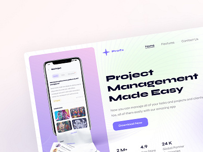 Profx App Landing Page | Project Management App appdesign applandingpage branding design landingpage logo projectapp projectmanagement taskapp ui uidesign uiux uiuxdesign uxdesign webdesign