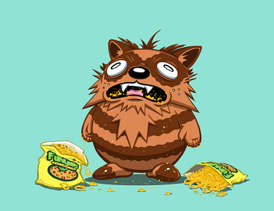 Too Many Funyuns /: animal cartoon character chips creature design food illustration