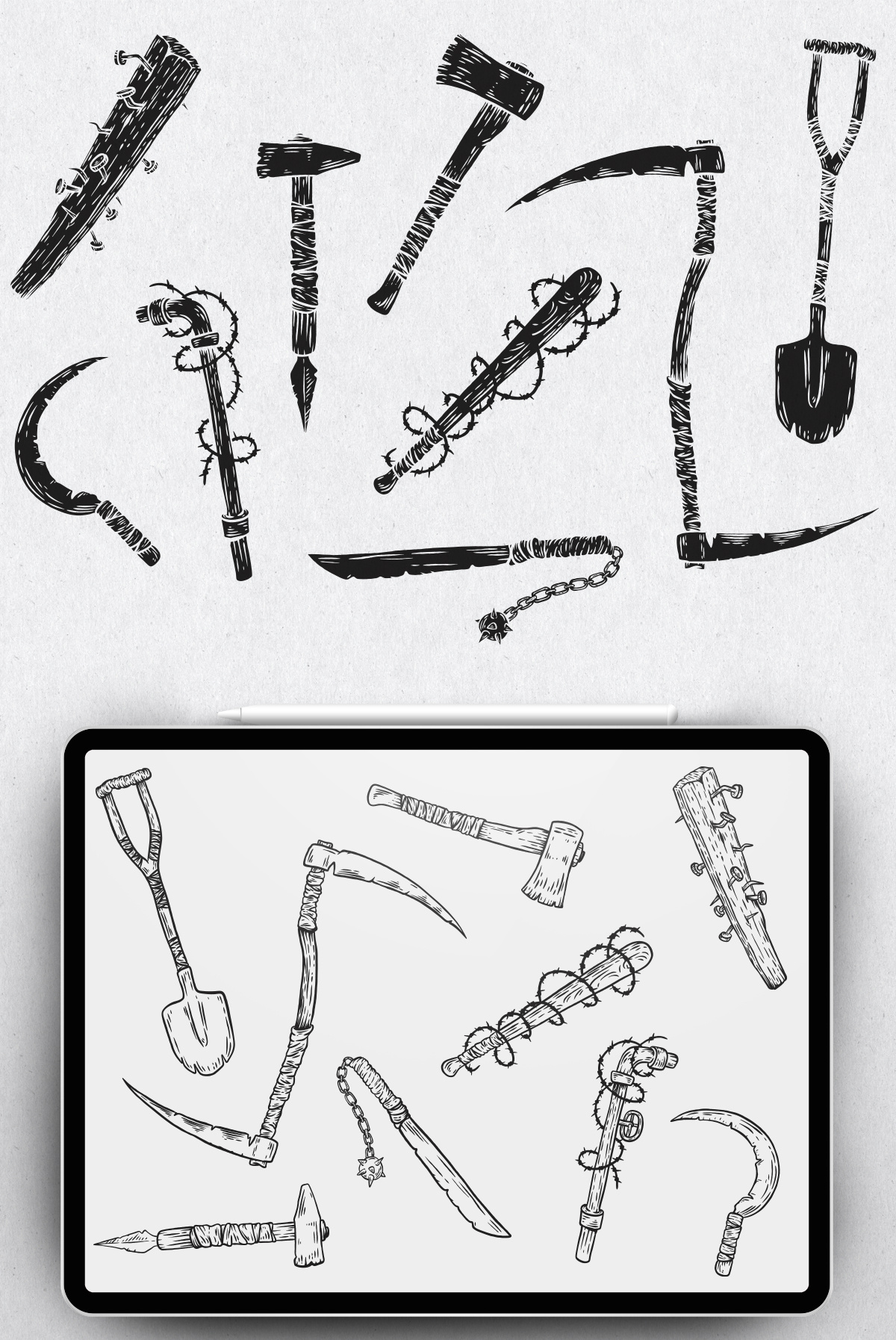 Trouble maker tools draw hammer illustration print vector