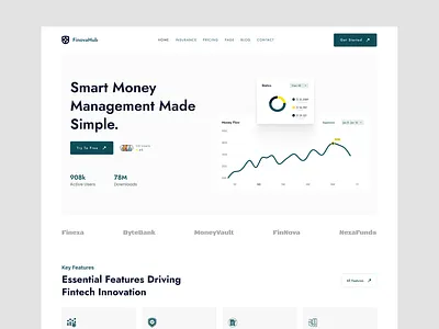 Fntech Landing Page animation branding figma graphic design motion graphics ui ux