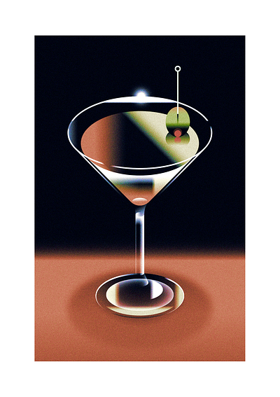 martini w/ olive alcohol bartender cocktail design digital gin glass gradient illustration illustrator lifestyle liquor martini olive retro vector vodka