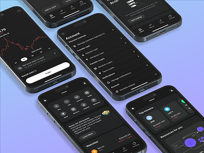 Cryptocurrency Trading App app interface bitcoin blockchain cash deposit crypto crypto currency crypto market crypto wallet dark mode data visual finance app fintech interface design investment app purple layout staats staking stock trading app ui