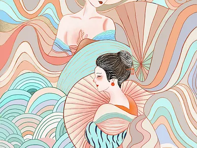 Geisha girls asian beauty design geisha girls graphics illustration japanese lifestyle lines shapes ui vector