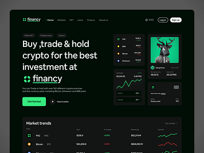 Financy Landing bitcoin branding btc crypto crypto currency design figma finance landing landing page logo market place nft ui uidesign uiux uix ux