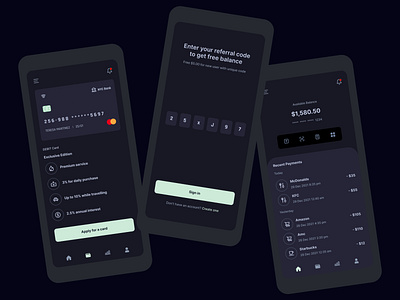 Fintech Mobile App UI. app design dark mockup dark ui digital wallet dark version finance app fintech app design fintech app ui dark version modern app design money ui uiux unique mockup style