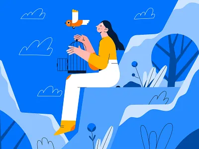 Inner freedom 2d bird characterdesign colorful flat flat illustration flat people illustration modern psychology sketch vector