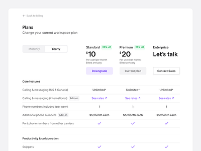 Change your plan app billing calling chat app clean desktop messaging minimal mobile plans saas app simple ui web