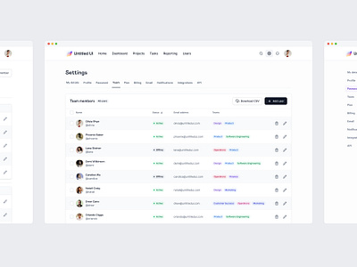 Team management table — Untitled UI admin dashboard figma minimal minimalism preferences settings sidebar simple table tables tabs team team management users