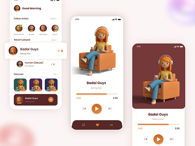 Music Player | Mobile Application 2022 trend 3d app card ui design trend glassmorphism ios minimal desicn minimalism mobile design music music player player playlist streaming app ui ux ui ux design ux design visual design xd