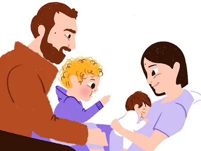 Meeting the little brother 💕 baby boy brushes colorful father illustration ipad mother new born parents procreate textures toddler