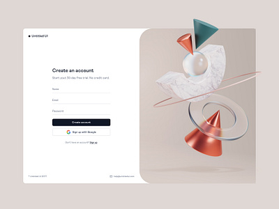 Sign up page — Untitled UI 3d 3d shape abstract abstract shape blender create account figma form log in login minimal minimalism sign up signup simple split screen web design webflow