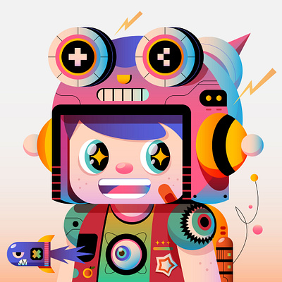 Pinku Rocket Boy boy character cute digital human icon illustration indonesia kids nft pfp pink retro rocket vector