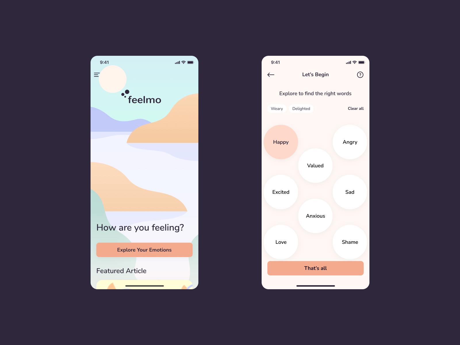Example of Feelmo - explore your emotions
