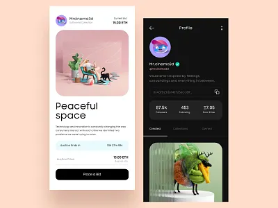 NFT App design Concept 3d adobe xd app application bid c4d ethereum figma illustration ios nft nft app nft design ui user interface userexperience ux
