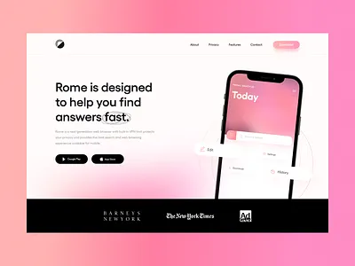 ROME (VPN) - Landing Page app landing page clean design download hero homepage homepage design interface landing page minimal mobile app landing page mobile landing page security design shot ui uiux uiux design ux vpn vpn landing page webdesign