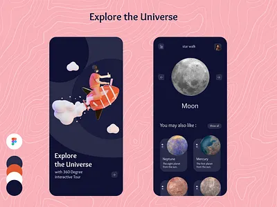 Explore The Universe appdesign bestdesign colourfuldesign darksky explore exploretheuniverse figma galaxy jopitter mahdiyehramezani nightsky pivot sky sun uiux uiuxdesign universe