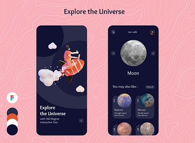 Explore The Universe appdesign bestdesign colourfuldesign darksky explore exploretheuniverse figma galaxy jopitter mahdiyehramezani nightsky pivot sky sun uiux uiuxdesign universe