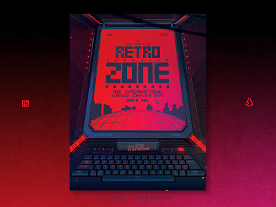 Retro Sci-Fi Flyer 80s Cyberpunk PC Monitor 1980s 80s computer cyberpunk flyer gaming pc retro retrogaming retrowave sci fi synthwave vintage