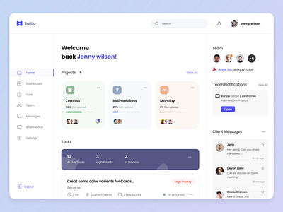 Team Project Management awesome blue branding client chat color dailyui dashboard design figma home management task team ui uiux ux