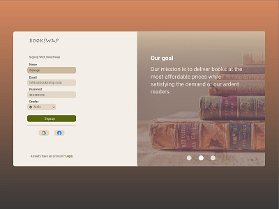 Bookswap Signup page bookapp dailyui design signup signuppage ui