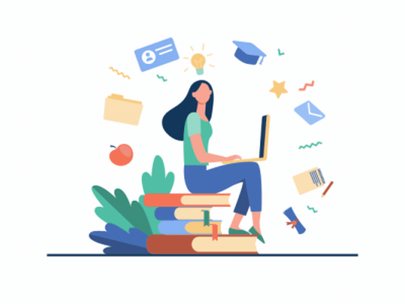 Girl Studying on Laptop. animation boltbite design equality female girl iconanimation illustration iq loopable lottie motion graphics reading studies study ui writing
