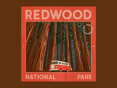 Redwood National Park california design illustration national park nature postcard redwood redwood national park retro texture trees van vintage