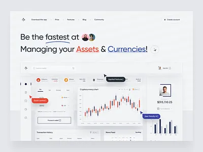 Landing page for crypto dashboard bitcoin coin crypto cryptocurrency dashboard eth hero section landing ui uiux ux web website
