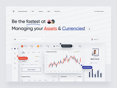 Landing page for crypto dashboard bitcoin coin crypto cryptocurrency dashboard eth hero section landing ui uiux ux web website