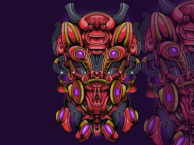 Caat mecha robot apparel design artwork bandai cat cat robot cats clothing cyborg dark art design for sale digital drawing graphic design illustration illustrations mecha merchandise nft red robots robots tee design