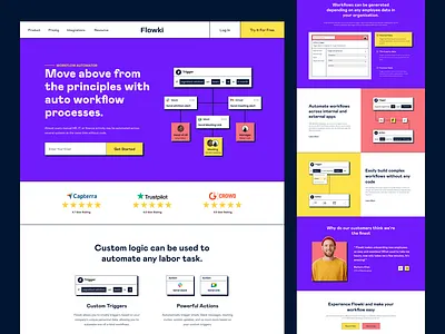 Flowki - Saas Landing Page ai automation hr landing page management popular saas ui ui ux ui design ux uxdesign visual design web design web ui website workflow