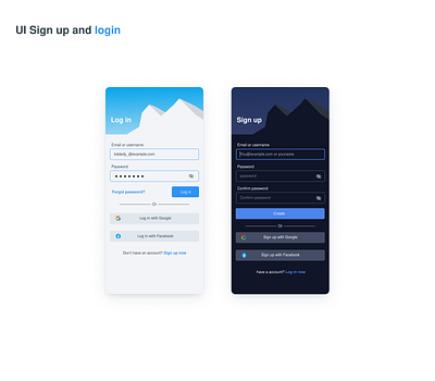 UI Sign up and login darkmode log in sign up ui